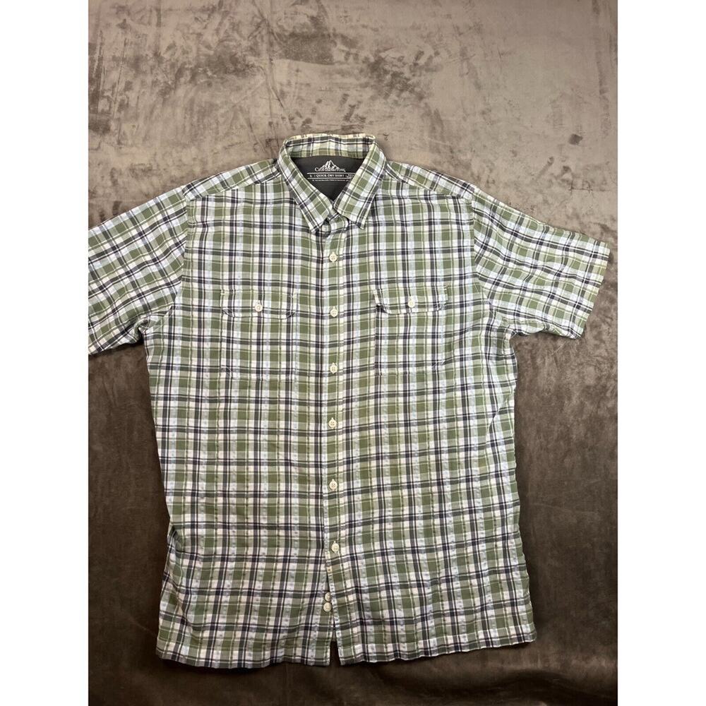 Croft & Barrow Quick Dry Shirt Mens Large L Green Plaid Vented Short Sleeve